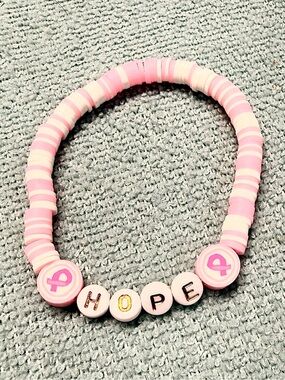 Pink "Hope" Beaded Bracelet with Ribbon Charms - New